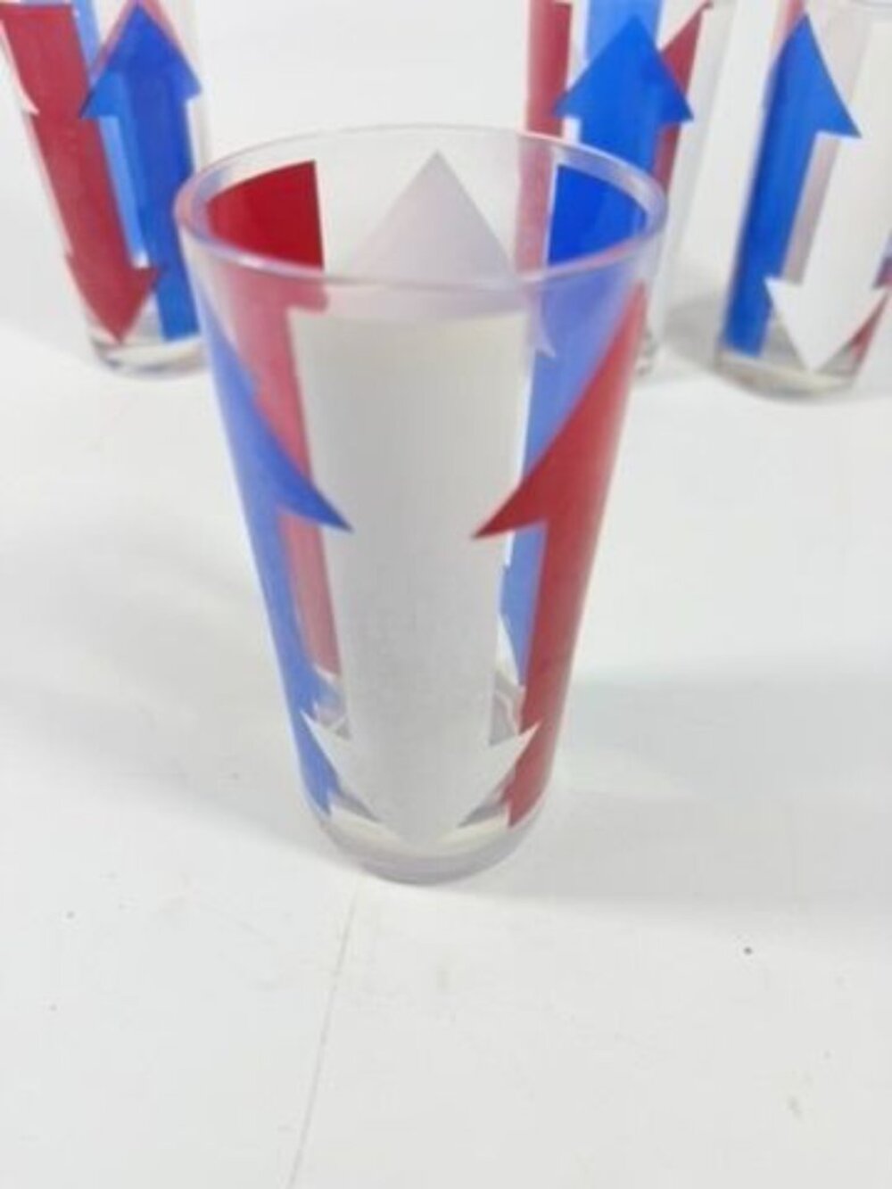 Highball Tall Bar Drinking Glasses Cera Vintage Mid 20th Century Red, White & Bl - Picture 10 of 16